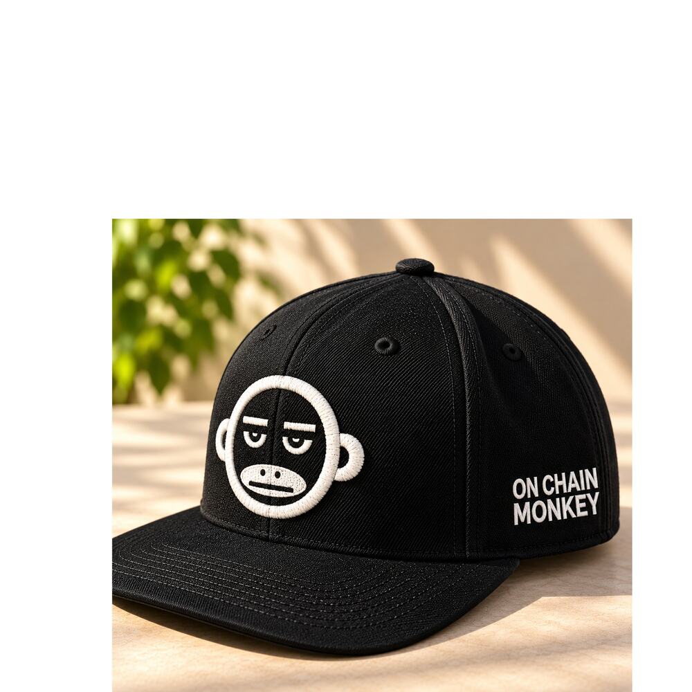 On Chain Monkey Black Snapback Hat White Logo The Classics Yupoong Adjust Cap